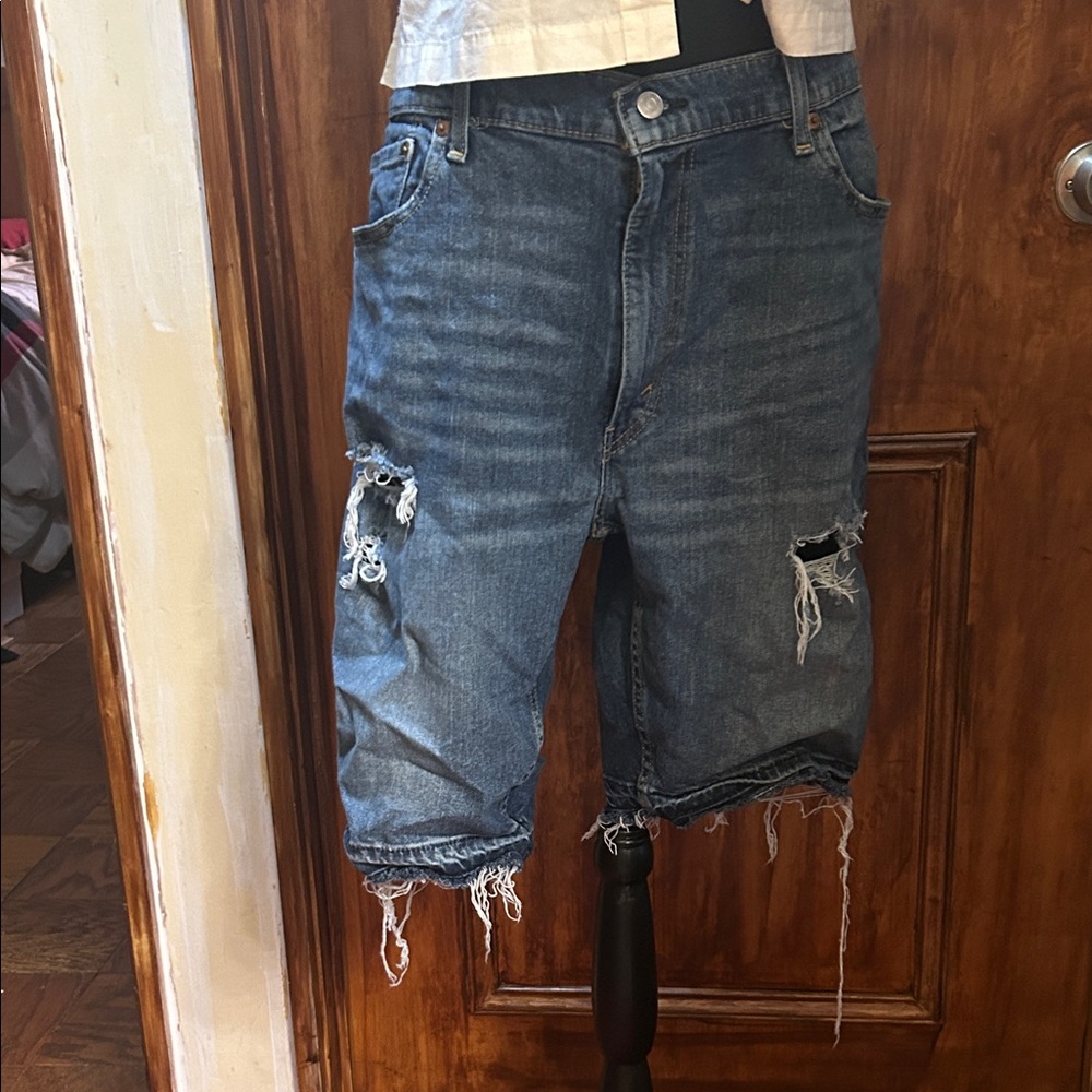 Levi's Ripped Blue Jean Shorts for Men